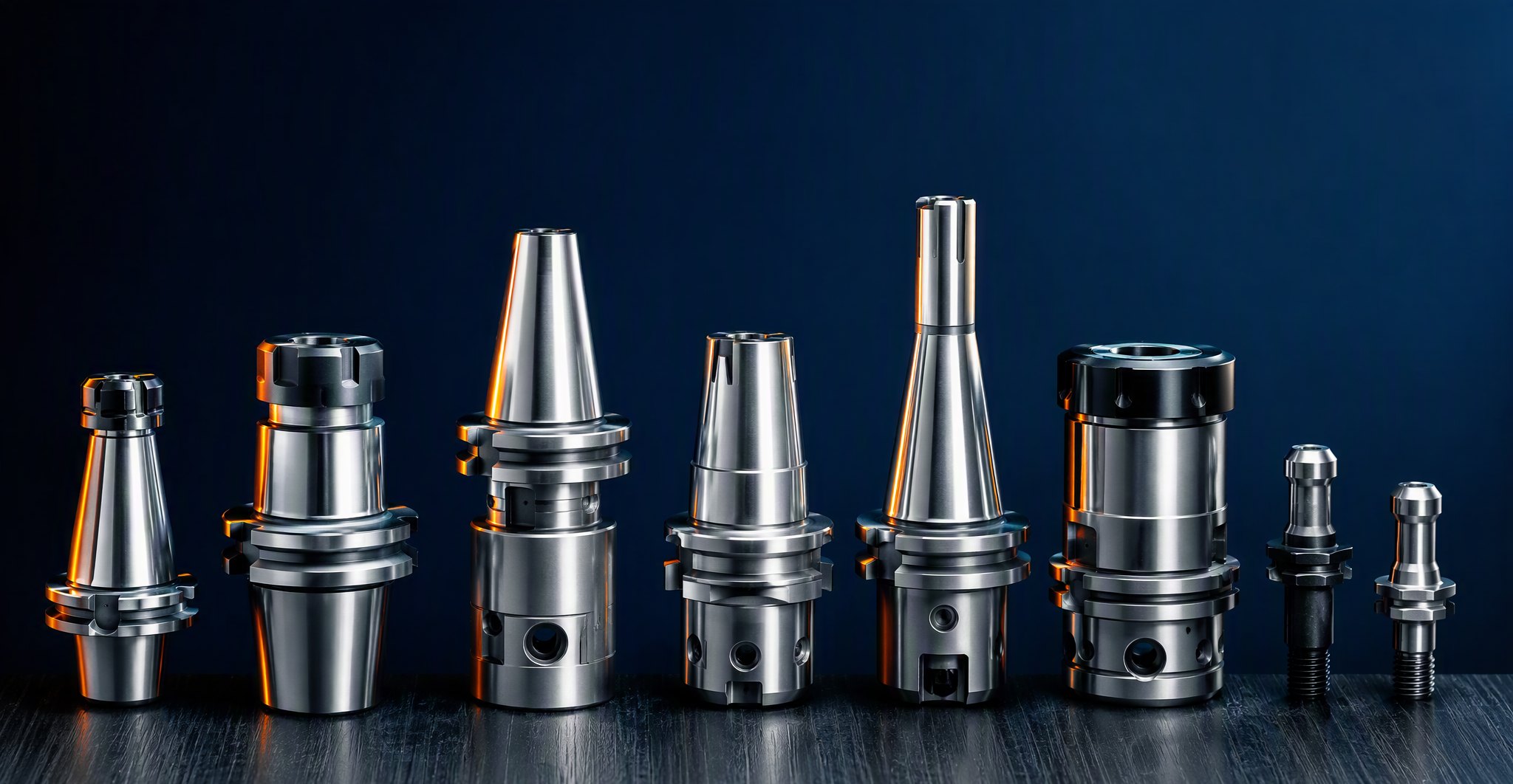 KTA CNC tool holders — BT40 ER collet chucks, HSK shrink fit holders and pull studs